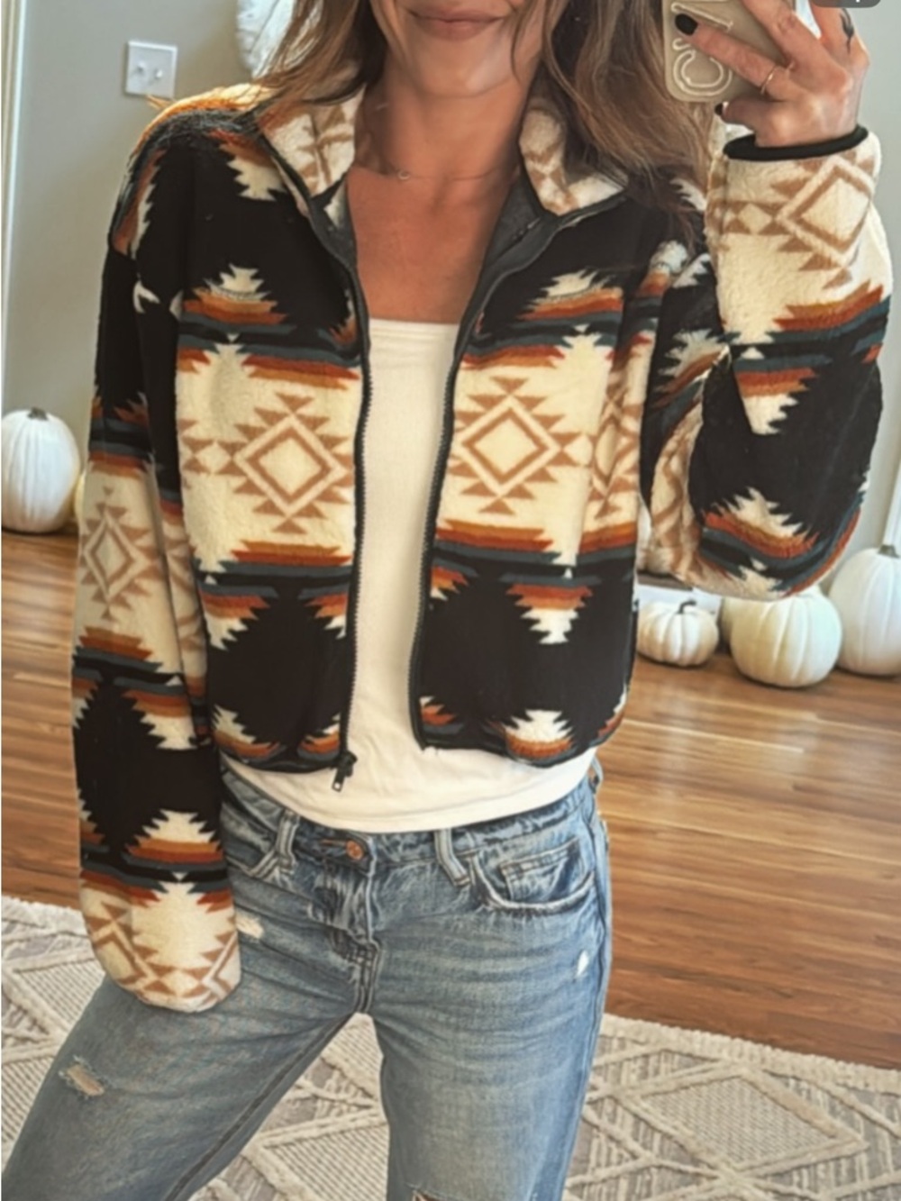 Love Tree Black & Cream Aztec Teddy Jacket